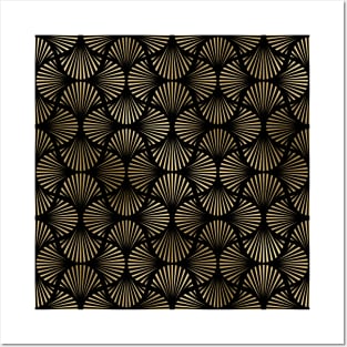 Vintage Foil Palm Fans in Black and Gold Art Deco Neo Classical Pattern Posters and Art